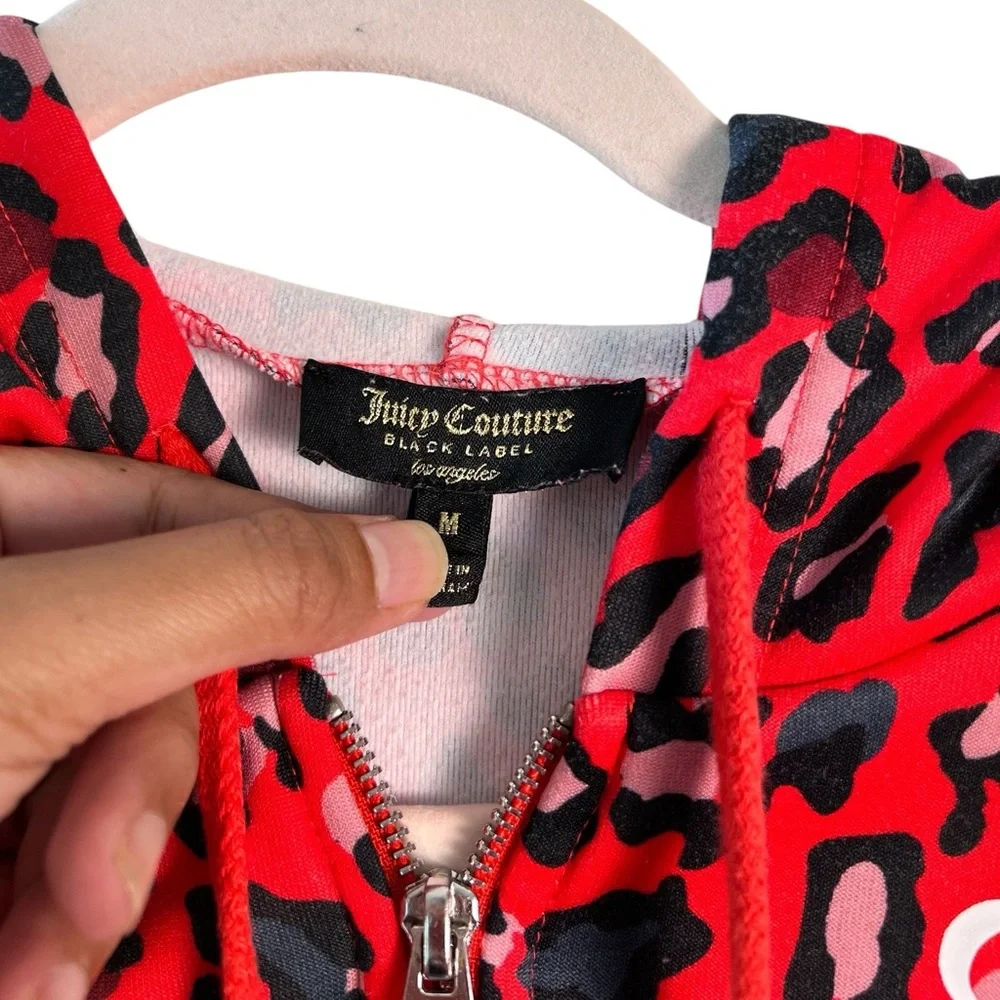 Juicy Couture Black Label Tracksuit Set Red Leopard Print Hoodie Pants Y2K Retro